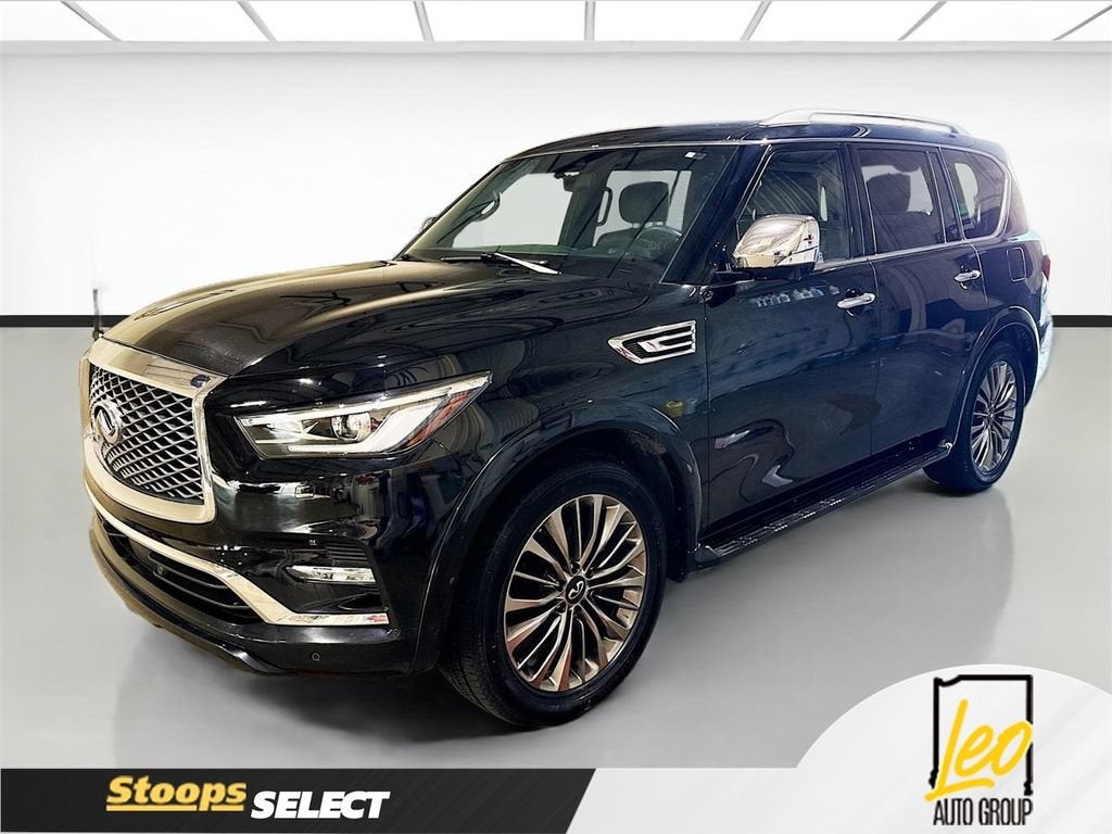 2021 INFINITI QX80 SENSORY AWD in Black — front three-quarter view