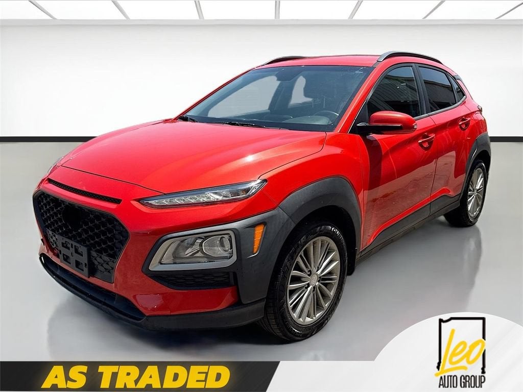 2020 Hyundai Kona SEL in Orange — front three-quarter view
