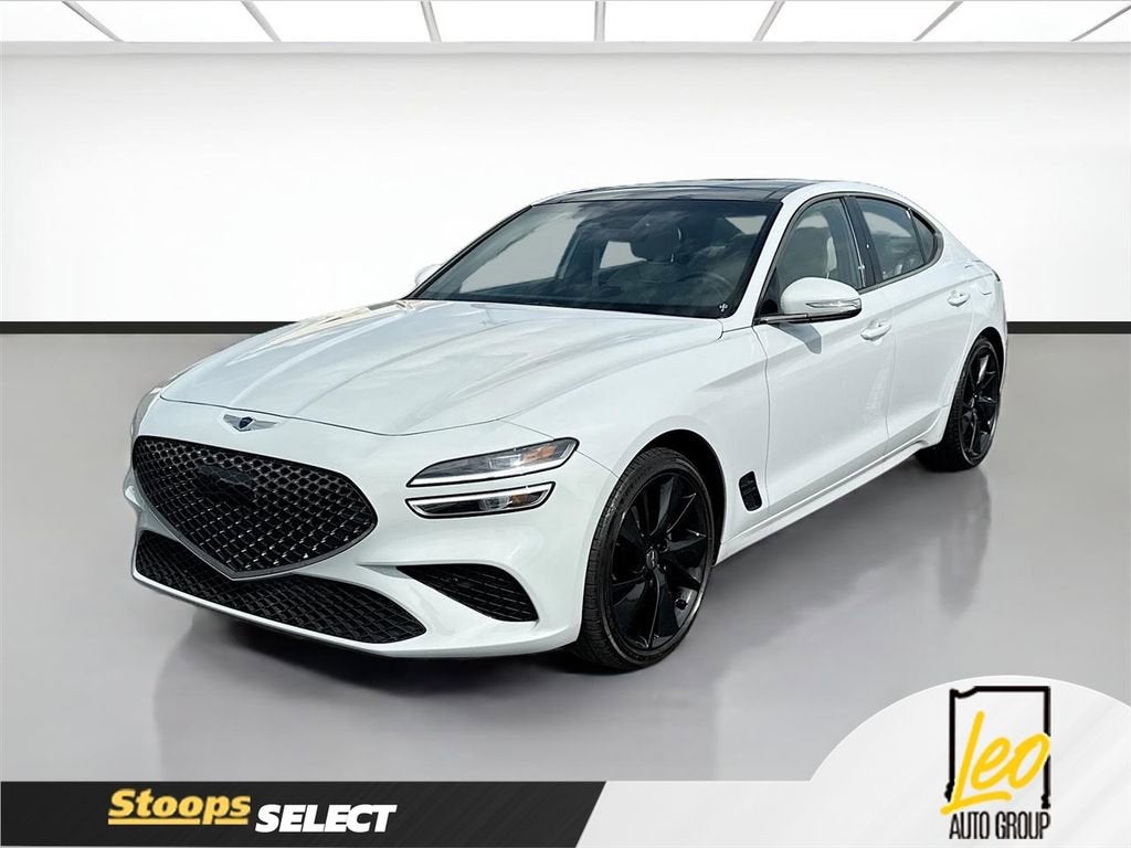 2023 Genesis G70 2.0T AWD in Silver — front three-quarter view