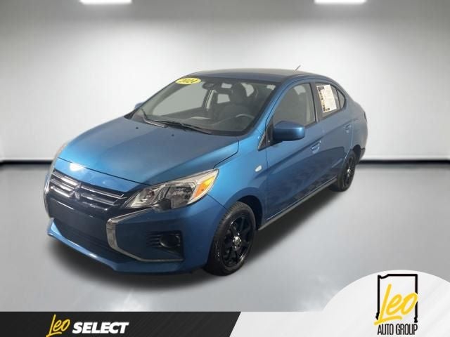 2024 Mitsubishi Mirage G4 ES in Sapphire Blue Metallic — front three-quarter view