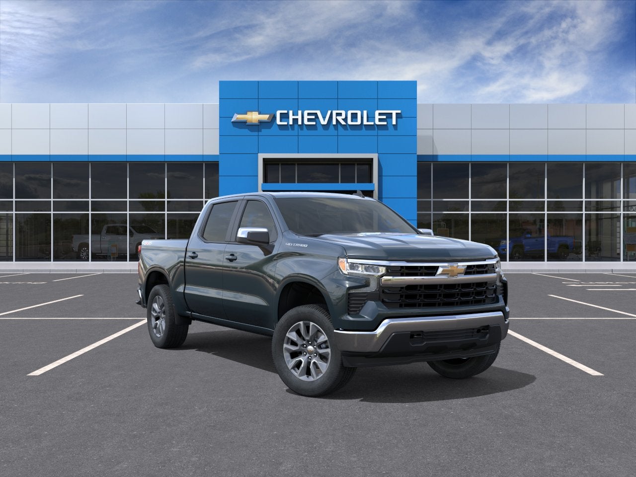 2026 Chevrolet Silverado 1500 LT in Cypress Gray — front three-quarter view